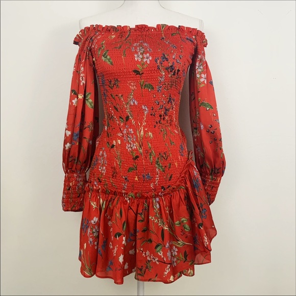 Red Floral Smocked Mini Dress - Picture 3 of 5